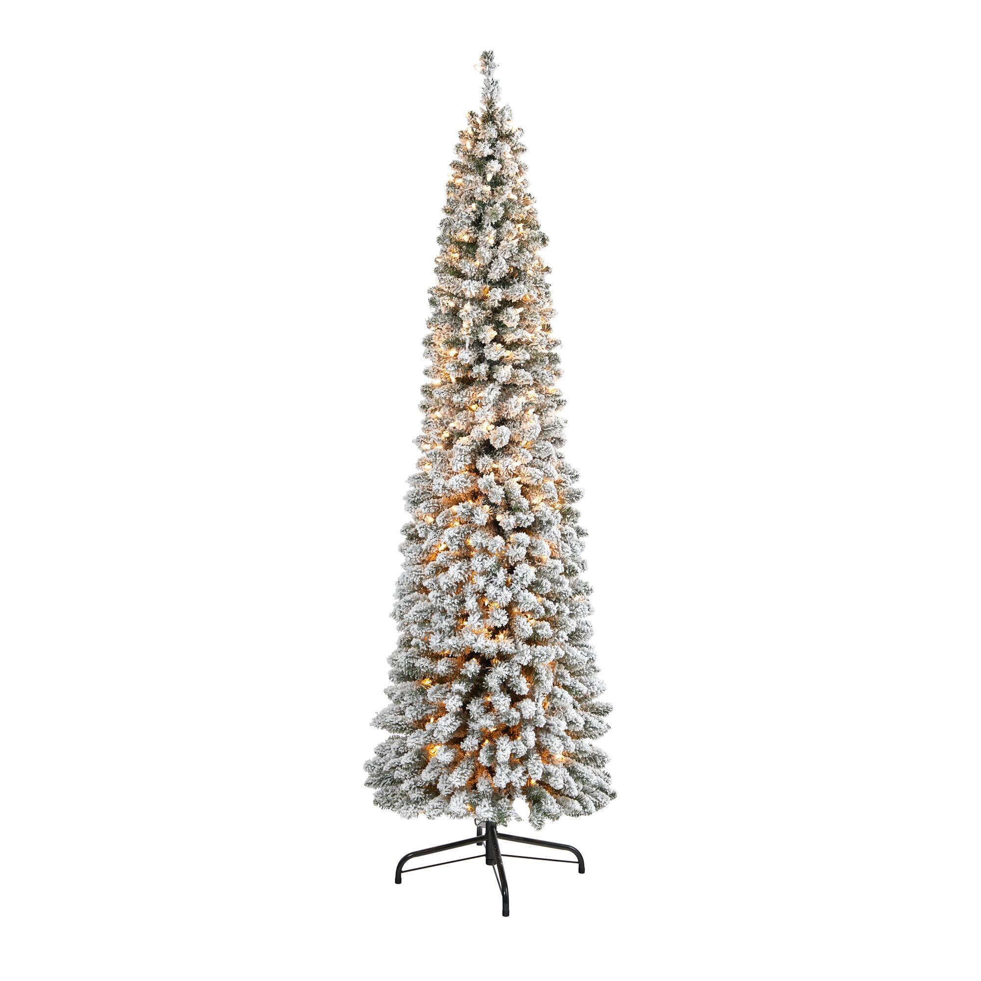 7ft. Pre-Lit Flocked Pencil Artificial Christmas Tree with Clear LED Lights